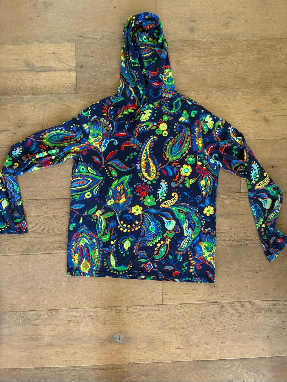 Women’s Navy Paisley Hooded Pullover- Vibrant Multi-Color M unisex